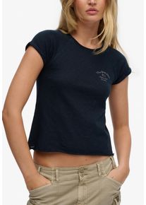 Kurzarmshirt Superdry "ATH ESS SLUB GRAPHIC TEE", Damen, Gr. XS, eclipse navy, Single Jersey, Obermaterial: 100% Baumwolle, bedruckt, skinny fit kurz, Rundhals, Shirts Kurzarmshirt, Baumwolle, skinny fit
