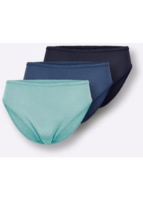 Slip, Damen, Gr. 52, 3 Stk., blau (marine, jeansblau, mint), 100% Baumwolle, Unterhosen Slip