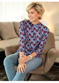 Stehkragenshirt Classic Basics "Winter-Shirt", Damen, Gr. 50, pink, bleu, bedruckt, 95% Polyester, 5% Elasthan, gemustert, mehrfarbig, Shirts Stehkragenshirt