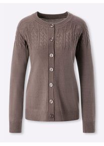 Strickjacke, Damen, Gr. 54, dunkeltaupe, 100% Polyacryl, unifarben, Strickjacken Strickjacke