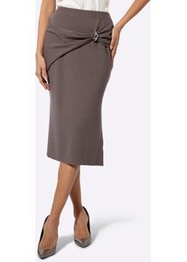 CR&Eacute;ATION L Strickrock CREATION L, Damen, Gr. 52, dunkeltaupe, 50% Modal, 28% Polyester, 22% Polyamid, unifarben, wadenlang, R&ouml;cke Strickrock
