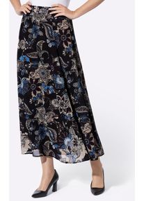 Webrock Heine, Damen, Gr. 40, schwarz, taupe, bedruckt, 100% Polyester, bedruckt, gebl&uuml;mt, gemustert, mehrfarbig, lang, R&ouml;cke Webrock