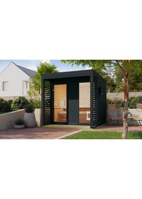 Saunahaus Karibu "Anja 2", grau (anthrazit), Saunaofen, externe Steuerung, 9 kW, Saunen, Saunahaus