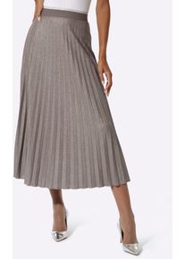 CR&Eacute;ATION L Plisseerock CREATION L, Damen, Gr. 50, grau (dunkeltaupe, silberfarben), 63% Polyester, 33% Viskose, 4% Elasthan, gemustert, wadenlang, R&ouml;cke Plisseerock
