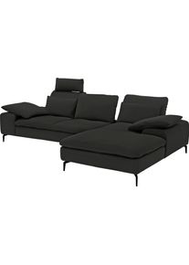 Ecksofa W.Schillig "valentinoo, Designsofa, bequem, elegant und zeitlos, L-Form", grau (graphit z59), B:299cm H:83cm T:178cm, Longlife Xtra-Leder Z59: Glattleder mit modischer Pr&auml;gung. Hautst&auml;rke 0, 9 - 1, 1 mm, Sofas, Ecksofa, inklusive Hocker, mit Sitztiefenverstellung, Breite 299 cm