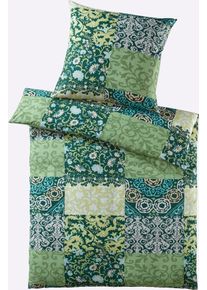 Bettw&auml;sche HEINE HOME Gr. 5, kalkmint, eucalyptus, bedruckt, B/L: 135cm x 200cm, Renforc&eacute;, B/L: 40cm x 80cm, 2, Renforc&eacute;, 100% Baumwolle, Bettw&auml;sche, Bettw&auml;sche