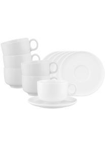 Tasse Seltmann Weiden "Milchkaffeetassen mit Untertassen Sento Home 350 ml 6er Set wei&szlig;", wei&szlig;, B:16,2cm H:9,2cm &Oslash;:16,2cm, Porzellan, Trinkgef&auml;&szlig;e, Tasse, Sp&uuml;lmaschinengeeignet, Mikrowellengeeignet, Ofenfest, Salamandergeeignet, K&uuml;hlschrankgeeignet, Gefrierschrankgeeignet