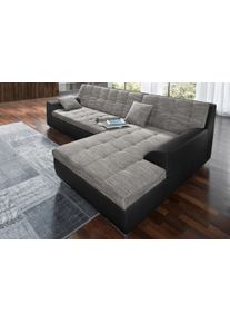 Ecksofa DOMO collection "TREVISO viele Bez&uuml;ge, auch in Cord, L-Form, 267x178 cm", schwarz (schwarz, wei&szlig;), B:267cm H:83cm T:178cm, Kunstleder Softlux / Struktur (90% Polyester; 10% Polyacryl);Microfaser-Primabelle (100% Polyester) / Struktur (90% Polyester; 10% Polyacryl), Sofas, Ecksofa, wahlw. mit Bettfunktion, inkl. Zierkissen, Unser Dauertiefpreis