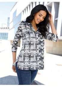 Longbluse Classic Basics, Damen, Gr. 40, ecru, schwarz, bedruckt, 100% Polyester, gemustert, kariert, mehrfarbig, Blusen Longbluse