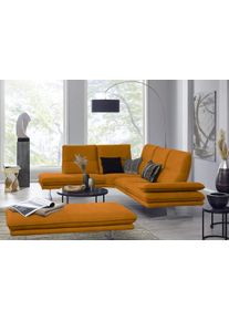 Ecksofa W.Schillig "broadway, Designsofa, mit tollem Sitzkomfort, L-Form", gelb (brandy s37), B:284cm H:94cm T:224cm, Stoff S37 (100% Polyester): Luxus-Microfaser in Lederoptik, Sofas, Ecksofa, Sitztiefenverstellung, Kopfteil- & Seitenteilverstellung, Breite 284cm