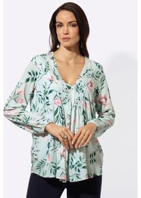 CR&Eacute;ATION L Langarmbluse CREATION L, Damen, Gr. 40, kalkmint, aquapetrol, bedruckt, 100% Modal, gebl&uuml;mt, gemustert, V-Ausschnitt, Blusen Langarmbluse