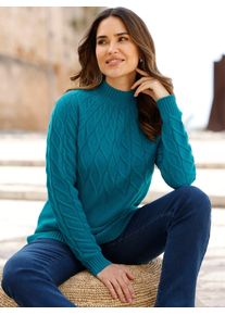 Stehkragenpullover Classic Basics "Langarm-Pullover", Damen, Gr. 46, blau (aquapetrol), 100% Polyacryl, unifarben, Pullover Stehkragenpullover