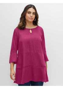 Longbluse sheego, Damen, Gr. 48, magenta, 100% Viskose, unifarben, Rundhals, Blusen Longbluse