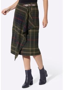 Wickelrock Heine, Damen, Gr. 50, moos, marine, kariert, 65% Polyester, 15% Polyacryl, 10% Viskose, 10% Polyamid, gemustert, kariert, mehrfarbig, wadenlang, R&ouml;cke Wickelrock