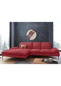 Ecksofa W.Schillig "enjoy&MORE, Designsofa, bequem, zeitlos und elegant, L-Form", rot (ruby rot z59), B:310cm H:87cm T:185cm, Chenille-Flachgewebe R66 (85% Polyester, 15% Nylon);Longlife Xtra-Leder Z59: Glattleder mit modischer Pr&auml;gung. Hautst&auml;rke 0, 9 - 1, 1 mm;Stoff S37 (100% Polyester), Sofas, Ecksofa, Sitztiefenverstellung, F&uuml;&szlig;e bronze pulverbeschichtet, Breite 310 cm