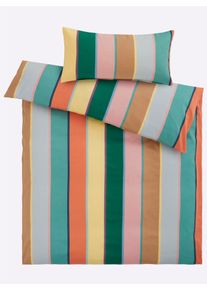 Bettw&auml;sche HEINE HOME Gr. 5, papaya, gr&uuml;n, bedruckt, B/L: 135cm x 200cm, Mako-Satin, B/L: 40cm x 80cm, 2, Mako-Satin, 100% Baumwolle, Bettw&auml;sche, Bettw&auml;sche