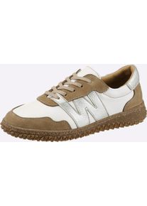Sneaker Heine, Damen, Gr. 42, wei&szlig;, cognac, silber, Glattleder, Leder, Rindsleder, Schuhe Sneaker