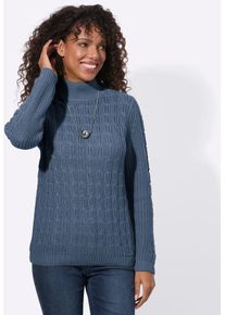 Stehkragenpullover Casual Looks "Stehkragen-Pullover", Damen, Gr. 52, blau (rauchblau), 50% Baumwolle, 50% Polyacryl, unifarben, Pullover Stehkragenpullover