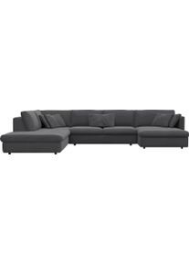 Wohnlandschaft FLEXLUX "Lovane, u-Form, bequem und komfortabel", grau (dervit grau), B:399cm H:84cm T:272cm, 100% Polyester, Sofas, Wohnlandschaft, Weich & anschmiegsam, gro&szlig;e Sitztiefe auf Kaltschaum, Dekokissen inkl.