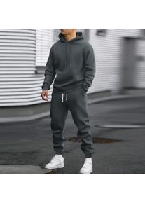 Mens Casual Thickened Hoodie Sweatshirt Pants Set Solid Color Two Piece 2026