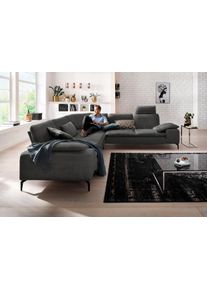 Ecksofa W.Schillig "valentinoo, Designsofa, elegant und bequem, L-Form", grau (anthrazit r66), B:318cm H:83cm T:298cm, Chenille-Flachgewebe R66 (85% Polyester, 15% Nylon), Sofas, Ecksofa, mit Sitztiefenverstellung, Breite 318 cm