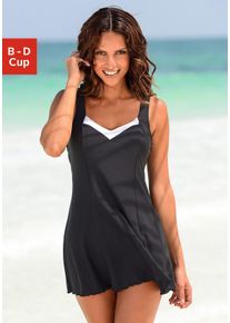 Badekleid Lascana, Damen, Gr. 42, Cup D, wei&szlig; (schwarz, reinwei&szlig;), Polyamid, kontrastfarbene Details, unifarben, Badeanz&uuml;ge Badekleid, mit Kontrasteins&auml;tzen und Shaping-Effekt