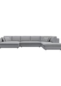 Wohnlandschaft FLEXLUX "Lovane, U-Form, bequem und komfortabel", grau (sophisto grau), B:400cm H:84cm T:272cm, 100% Polyester, Sofas, Wohnlandschaft, Weich & anschmiegsam, gro&szlig;e Sitztiefe auf Kaltschaum, Dekokissen inkl.