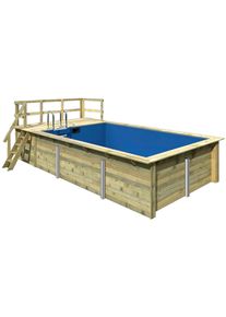 Rechteckpool Karibu "Malta A BxLxH: 353x530x124 cm mit Sonnendeck", braun, B:353cm H:124cm L:530cm &Oslash;:636,5cm, Schwimmbecken, Rechteckpool, 44 mm starke kesseldruckimpr&auml;gnierte Holzbohlen aus Fichtenholz
