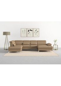 Sit & More Wohnlandschaft SIT & MORE "Cabrio U-Form, B: 359 cm, mit Sitztiefen-, Arm- & Kopfteilverstellung", braun (cappucino), B:359cm H:87cm T:230cm, Sofas, Wohnlandschaft, 3 Nierenkissen, Federkern, optional Bettfunktion und Stauraum
