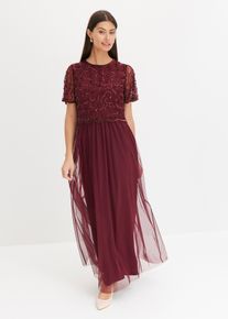 Maxikleid aus feinem T&uuml;ll mit Paillettenstickerei, rot, Gr&ouml;&szlig;e 50, bonprix