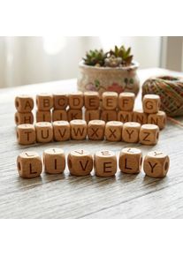 DIY 10PCS 12mm Beech Wood Alphabet Letter Beads A-Z Natural Wooden Cube Spacer Beads Bracelets Pacifier Clips Crafts Accessorie