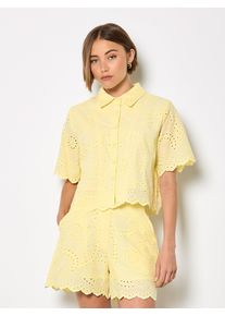 Klassische Bluse Apricot "Bluse", Damen, Gr. M (38), gelb, gewebt, Obermaterial: 100% Baumwolle CO., uni, normal, Manschetten, Blusen Klassische Bluse, mit Wellenkante und Broderie-Verzierung