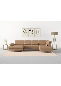 Sit & More Wohnlandschaft SIT & MORE "Cabrio U-Form, B: 359 cm, mit Sitztiefen-, Arm- & Kopfteilverstellung", braun (cappucino), B:359cm H:87cm T:230cm, Sofas, Wohnlandschaft, 3 Nierenkissen, Federkern, optional Bettfunktion und Stauraum