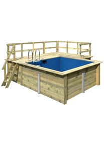Rechteckpool Karibu "Holzpool Milano B", braun, B:353cm H:124cm L:320cm &Oslash;:476,5cm, Schwimmbecken, Rechteckpool, BxLxH: 353x320x124 cm, kesseldruckimp&auml;gniert mit 2 Sonnenterassen