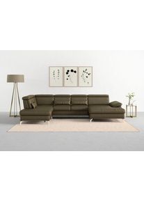 Sit & More Wohnlandschaft SIT & MORE "Cabrio U-Form, B: 359 cm, mit Sitztiefen-, Arm- & Kopfteilverstellung", gr&uuml;n (olive), B:359cm H:87cm T:230cm, Sofas, Wohnlandschaft, 3 Nierenkissen, Federkern, optional Bettfunktion und Stauraum