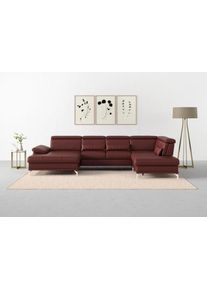Sit & More Wohnlandschaft SIT & MORE "Cabrio U-Form, B: 359 cm, mit Sitztiefen-, Arm- & Kopfteilverstellung", rot (merlot), B:359cm H:87cm T:230cm, Sofas, Wohnlandschaft, 3 Nierenkissen, Federkern, optional Bettfunktion und Stauraum