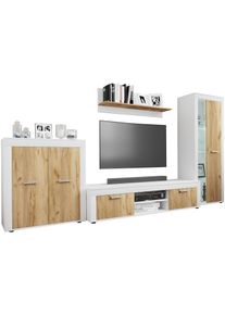 Wohnzimmertisch Vcm "4 tlg Schrankwand M&ouml;bel Set Wohnwand Usilo XL", braun (wei&szlig;, honig, eiche), B:300cm T:37cm, Sideboards, Wohnzimmertisch