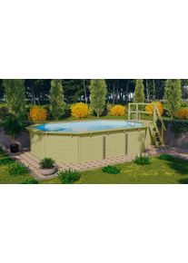 Achteckpool Karibu "Rimini 4X mit Sonnendeck", braun, B:690cm H:121cm L:400cm, Schwimmbecken, Achteckpool, BxLxH: 690x400x121cm