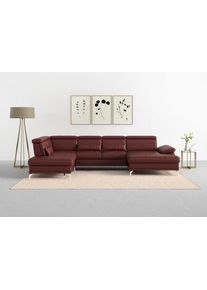 Sit & More Wohnlandschaft SIT & MORE "Cabrio U-Form, B: 359 cm, mit Sitztiefen-, Arm- & Kopfteilverstellung", rot (merlot), B:359cm H:87cm T:230cm, Sofas, Wohnlandschaft, 3 Nierenkissen, Federkern, optional Bettfunktion und Stauraum