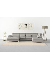 Sit & More Wohnlandschaft SIT & MORE "Cabrio U-Form, B: 359 cm, mit Sitztiefen-, Arm- & Kopfteilverstellung", grau (hellgrau), B:359cm H:87cm T:230cm, Sofas, Wohnlandschaft, 3 Nierenkissen, Federkern, optional Bettfunktion und Stauraum