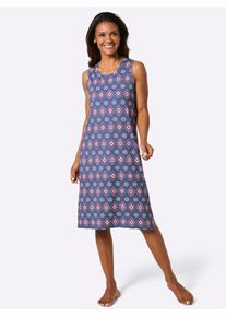 Sommerkleid feel good "Sommerkleid", Damen, Gr. 52/54, Normalgr&ouml;&szlig;en, blau (jeansblau, orange, bedruckt), 95% Viskose, 5% Elasthan, gemustert, mehrfarbig, knielang, Rundhals, Kleider Sommerkleid