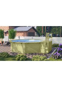 Achteckpool Karibu "Rimini 2X mit Sonnendeck", braun, B:550cm H:121cm L:470cm, Schwimmbecken, Achteckpool, BxLxH: 550x470x121 cm
