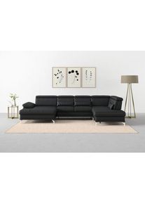 Sit & More Wohnlandschaft SIT & MORE "Cabrio U-Form, B: 359 cm, mit Sitztiefen-, Arm- & Kopfteilverstellung", schwarz, B:359cm H:87cm T:230cm, Sofas, Wohnlandschaft, 3 Nierenkissen, Federkern, optional Bettfunktion und Stauraum