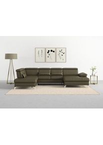 Sit & More Wohnlandschaft SIT & MORE "Cabrio U-Form, B: 359 cm, mit Sitztiefen-, Arm- & Kopfteilverstellung", gr&uuml;n (olive), B:359cm H:87cm T:230cm, Sofas, Wohnlandschaft, 3 Nierenkissen, Federkern, optional Bettfunktion und Stauraum