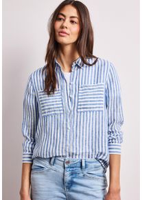 Hemdbluse Street One, Damen, Gr. 46, drift blau, Web, Obermaterial: 100% Leinen, gestreift, regular fit normal, Rundhals, Manschette, Blusen Hemdbluse, mit Streifen Muster