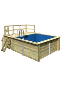Rechteckpool Karibu "Holzpool Milano A", braun, B:353cm H:124cm L:320cm &Oslash;:476,5cm, Schwimmbecken, Rechteckpool, BxLxH: 353x320x124 cm, kesseldruckimpr&auml;gniert mit Sonnenterasse