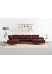 Sit & More Wohnlandschaft SIT & MORE "Cabrio U-Form, B: 359 cm, mit Sitztiefen-, Arm- & Kopfteilverstellung", rot (merlot), B:359cm H:87cm T:230cm, Sofas, Wohnlandschaft, 3 Nierenkissen, Federkern, optional Bettfunktion und Stauraum