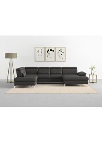 Sit & More Wohnlandschaft SIT & MORE "Cabrio U-Form, B: 359 cm, mit Sitztiefen-, Arm- & Kopfteilverstellung", braun (mokka), B:359cm H:87cm T:230cm, Sofas, Wohnlandschaft, 3 Nierenkissen, Federkern, optional Bettfunktion und Stauraum