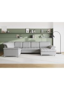 Wohnlandschaft DOMO collection "FRANZI 344x206x81 cm, elegant, komfortabel", silber, Sofas, B/H/T: 344cm x 81cm x 206cm, Webstoff fein, Recamiere rechts, ohne Funktion, Flachgewebe (100% Polyester);Chenille (100% Polyester), Wohnlandschaft, U-Form, Recamiere rechts, silber, B/T: 344/206 cm, B:344cm H:81cm T:206cm