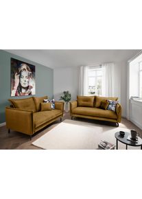 Sitzgruppe Home Affaire "Lazio modern und bequem, schmale Armlehnen, tolle Detailverarbeitung", braun (gelb, dunkel), B:255cm H:94cm T:110cm, Sitzm&ouml;bel-Sets, Sitzgruppe, Armlehnen verstellbar